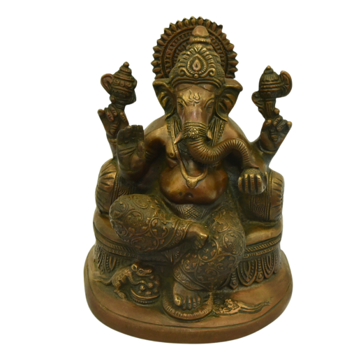 Hand-cast brass deity statue with a weathered antique bronze patina