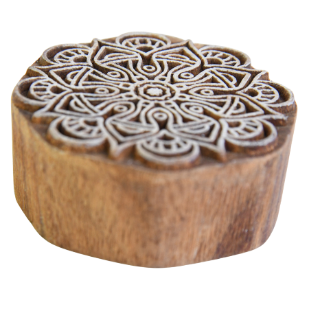 Medium mandala hand-carved Indian wooden printing block design 1