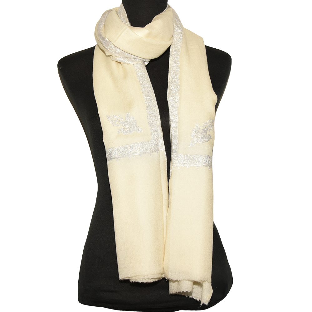 hand woven cream Kashmir wool shawl