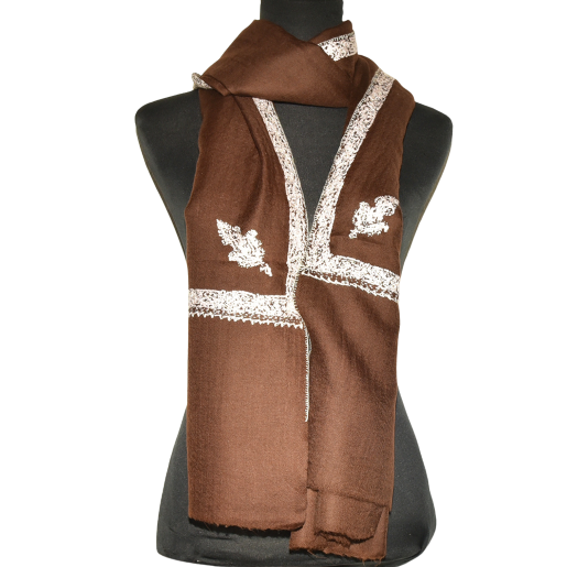Handloom Kashmiri stoles brown made with 100% pure wool with silk embroidery.png