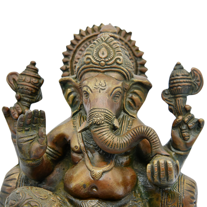 Hand-cast brass deity statue with a weathered antique bronze patina