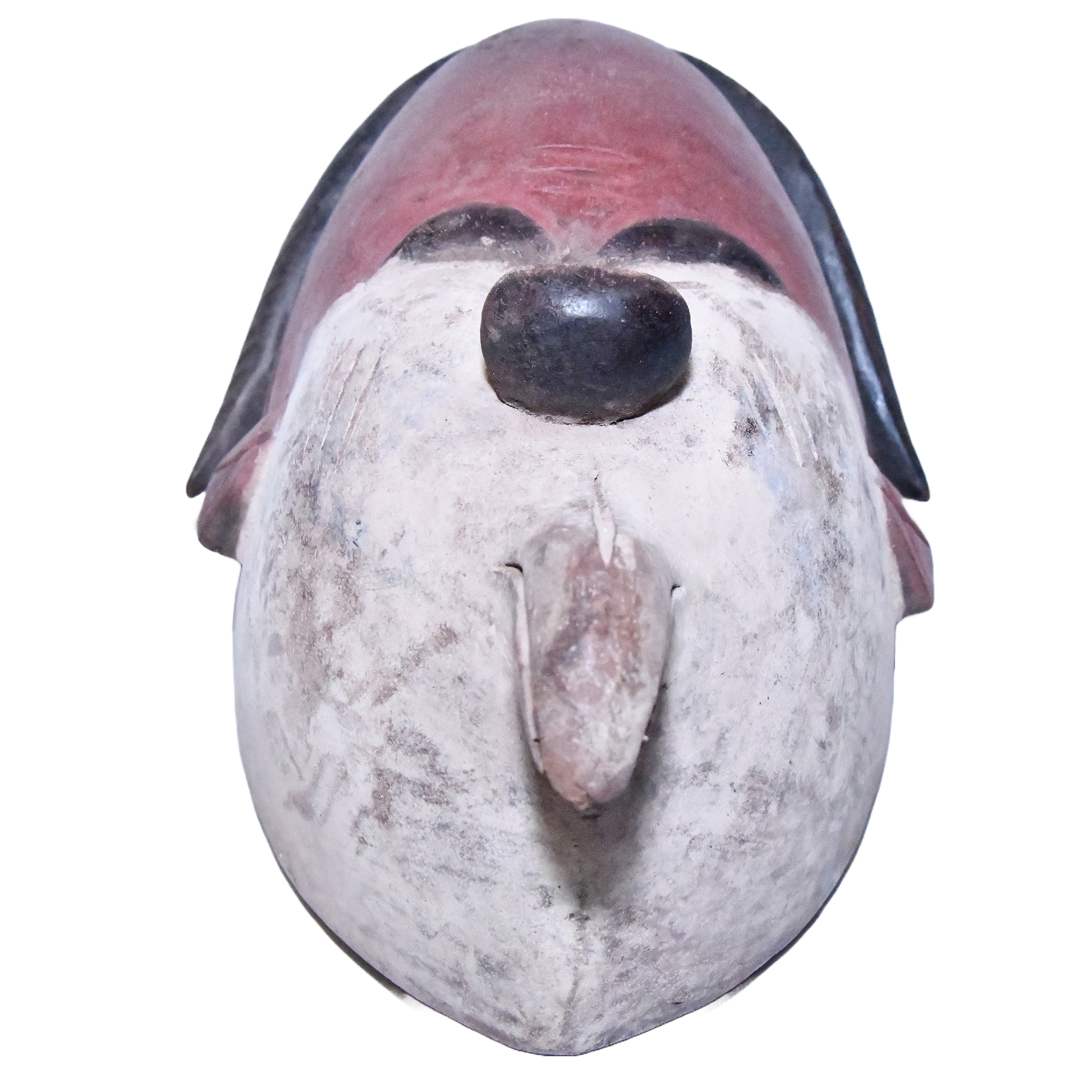 Early to mid-20th century Tsogo bird mask from Gabon, Central Africa. It's a wooden mask with a bird-like shape and intricate carvings.