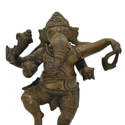 Antique bronze Ganesh statue dancing close up front view.png