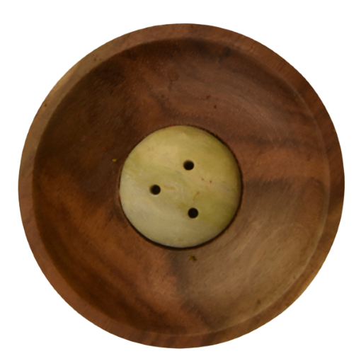Circular wood and soapstone lotus flower incense holder