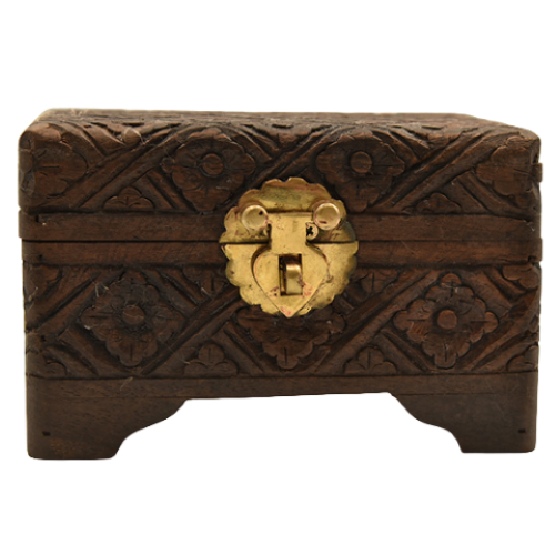 Wooden box hand crafted in India with diamond flower design front view fastner.png
