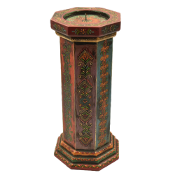 Large wooden painted candle stick from Rajasthan India