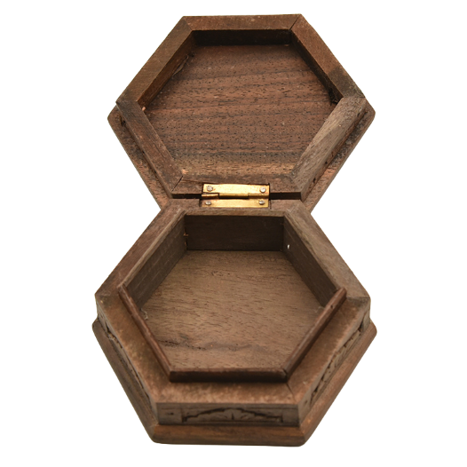 Hexagonal hand carved hinged trinket box