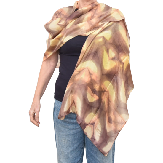 arayana silk stole with snatural pattern autum colours front view.png