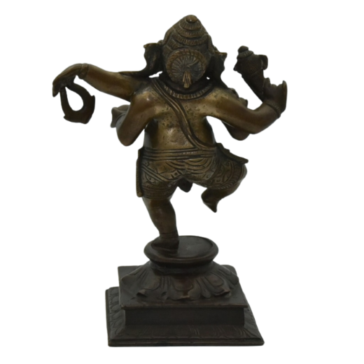 Antique bronze Ganesh statue dancing back view.png
