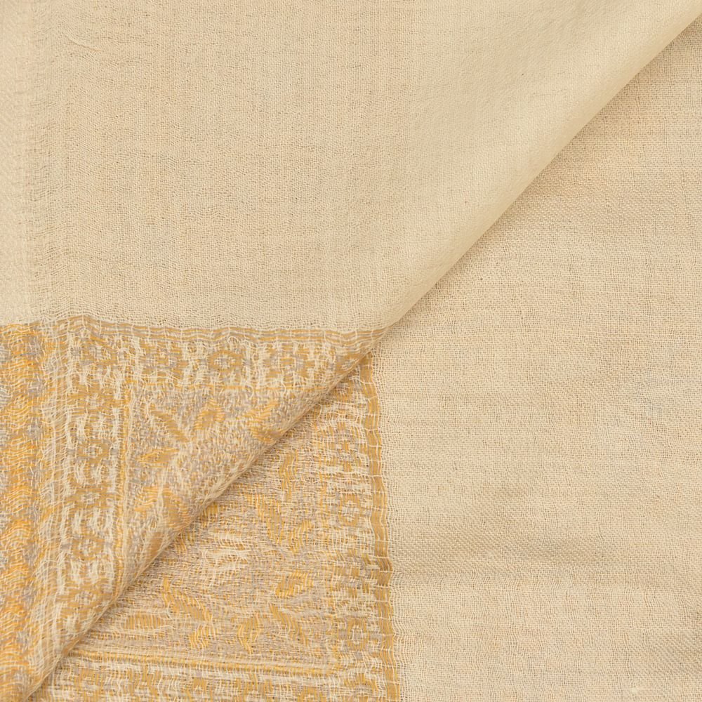 Kashmir wool stole in cream with a central paisley panel