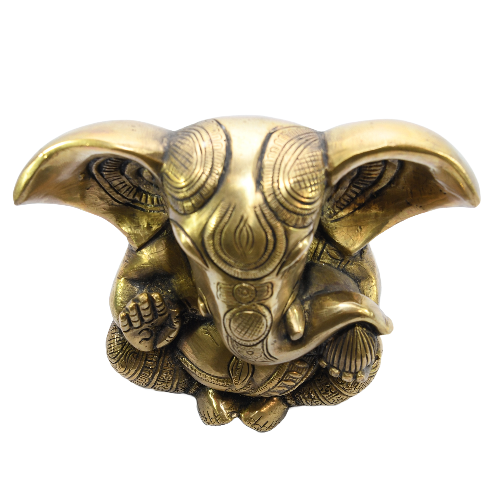 Seated brass statue of Ganesha, the Hindu god of wisdom and new beginnings.