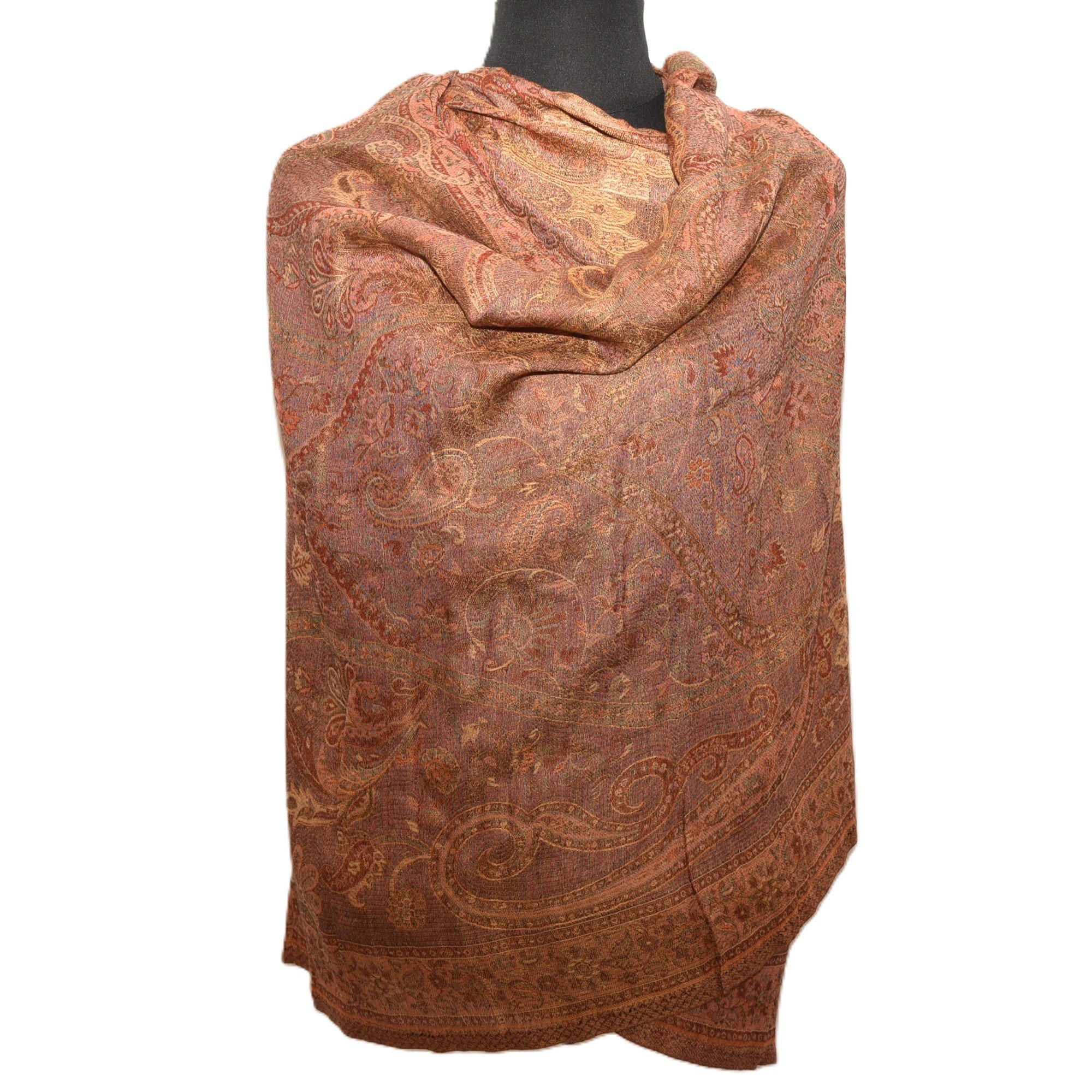 Varanasi hand woven cotton and silk mix shawl multi coloured paisley design