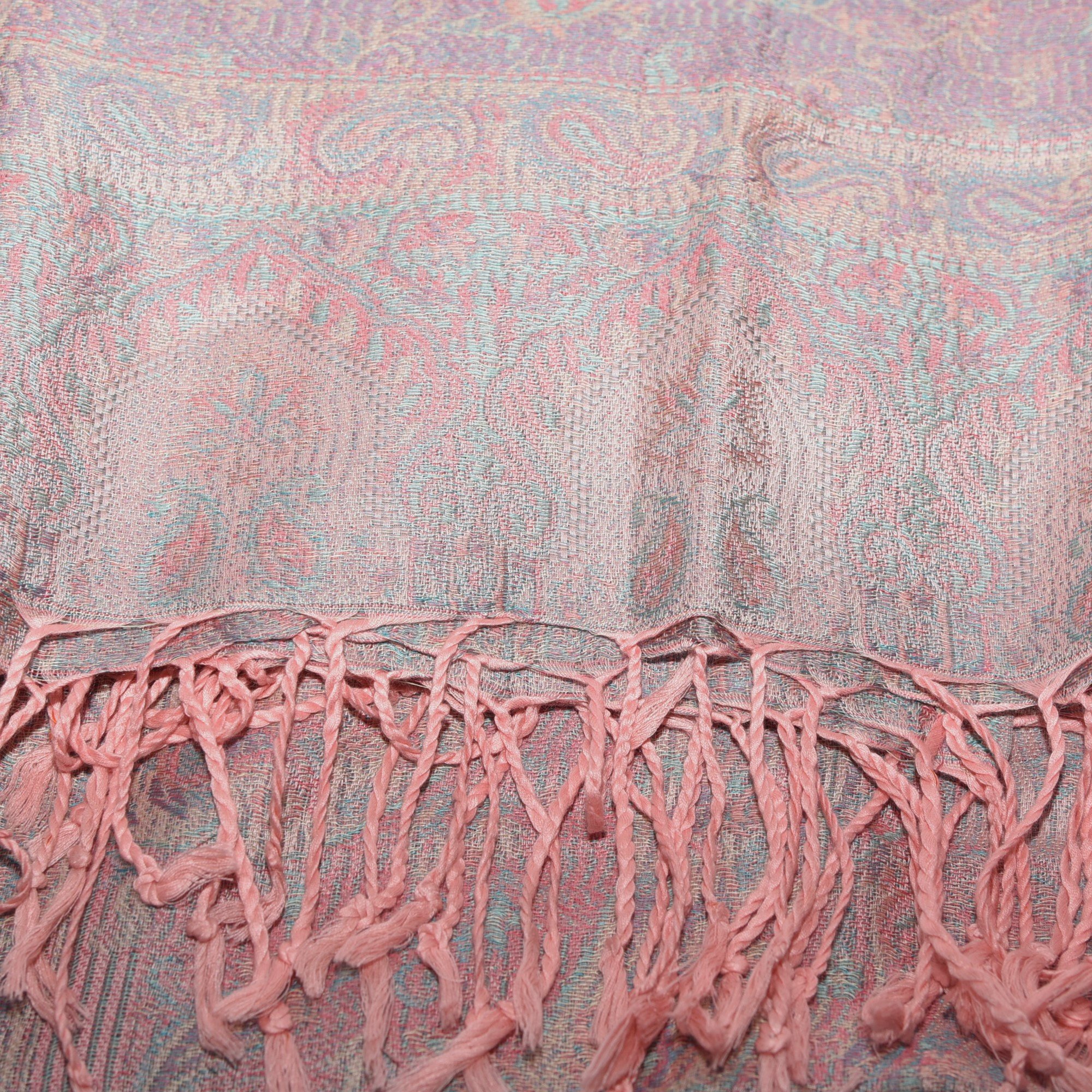 Varanasi hand woven cotton and silk mix shawl multi coloured paisley design