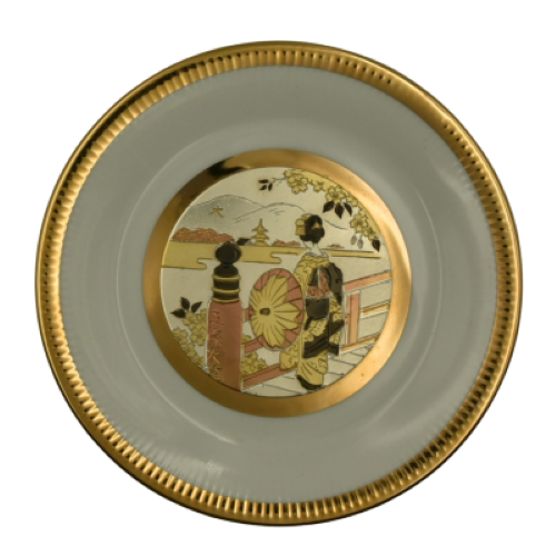Vintage Japanese Chokin Plate – Geisha on Bridge