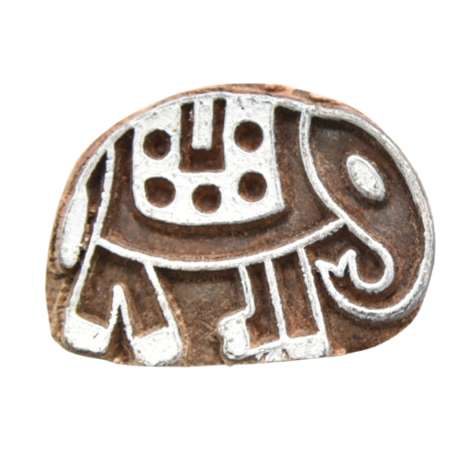 Small, hand-carved wooden Indian printing block featuring an elephant design