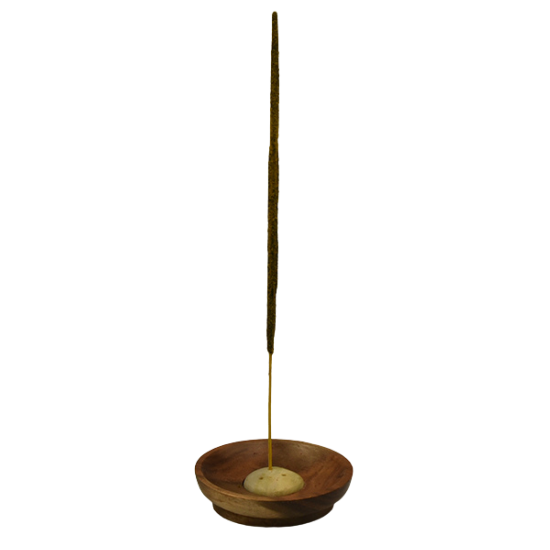 Circular wood and soapstone lotus flower incense holder