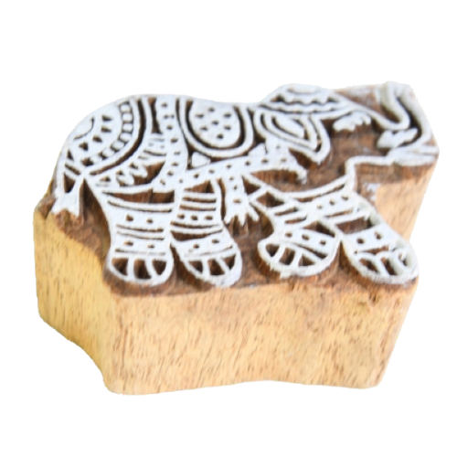 Indian printing block hand-carved design 3 elephant top view.png