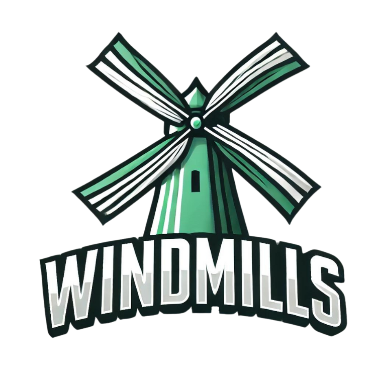 Logo van een windmolen met de tekst 'Windmills' eronder.