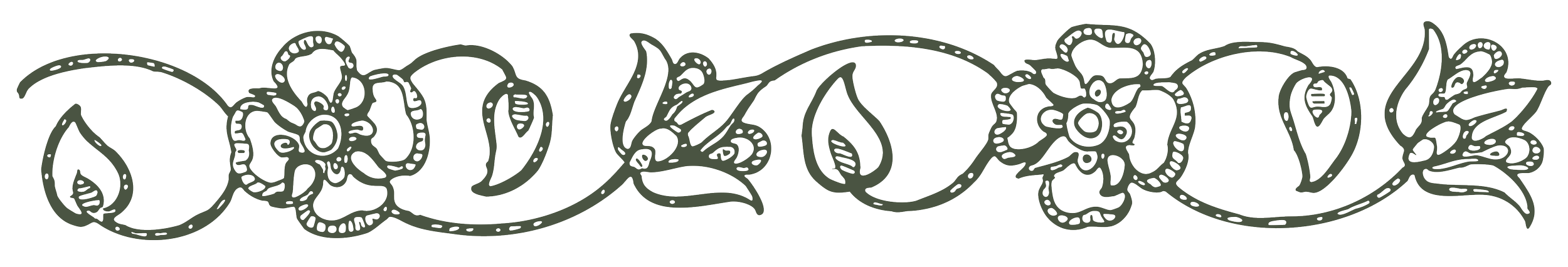 A continuous line drawing of flowers and leaves, creating a decorative ornamental border.
