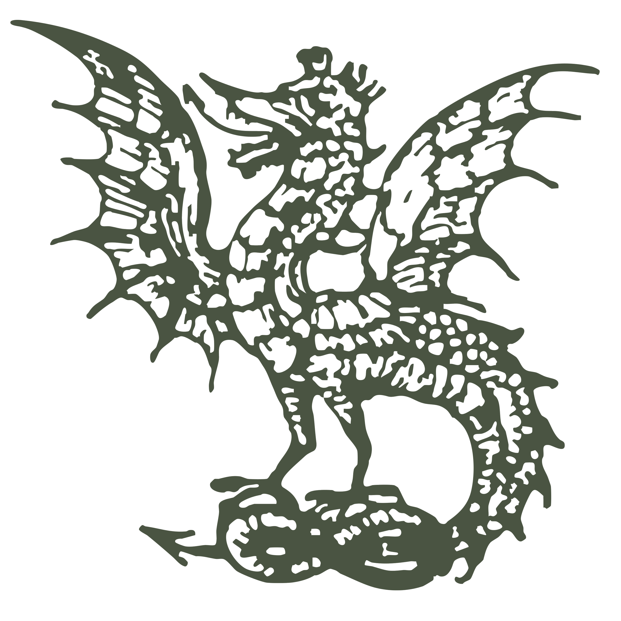 Outline of a dragonfly with intricate wing patterns.