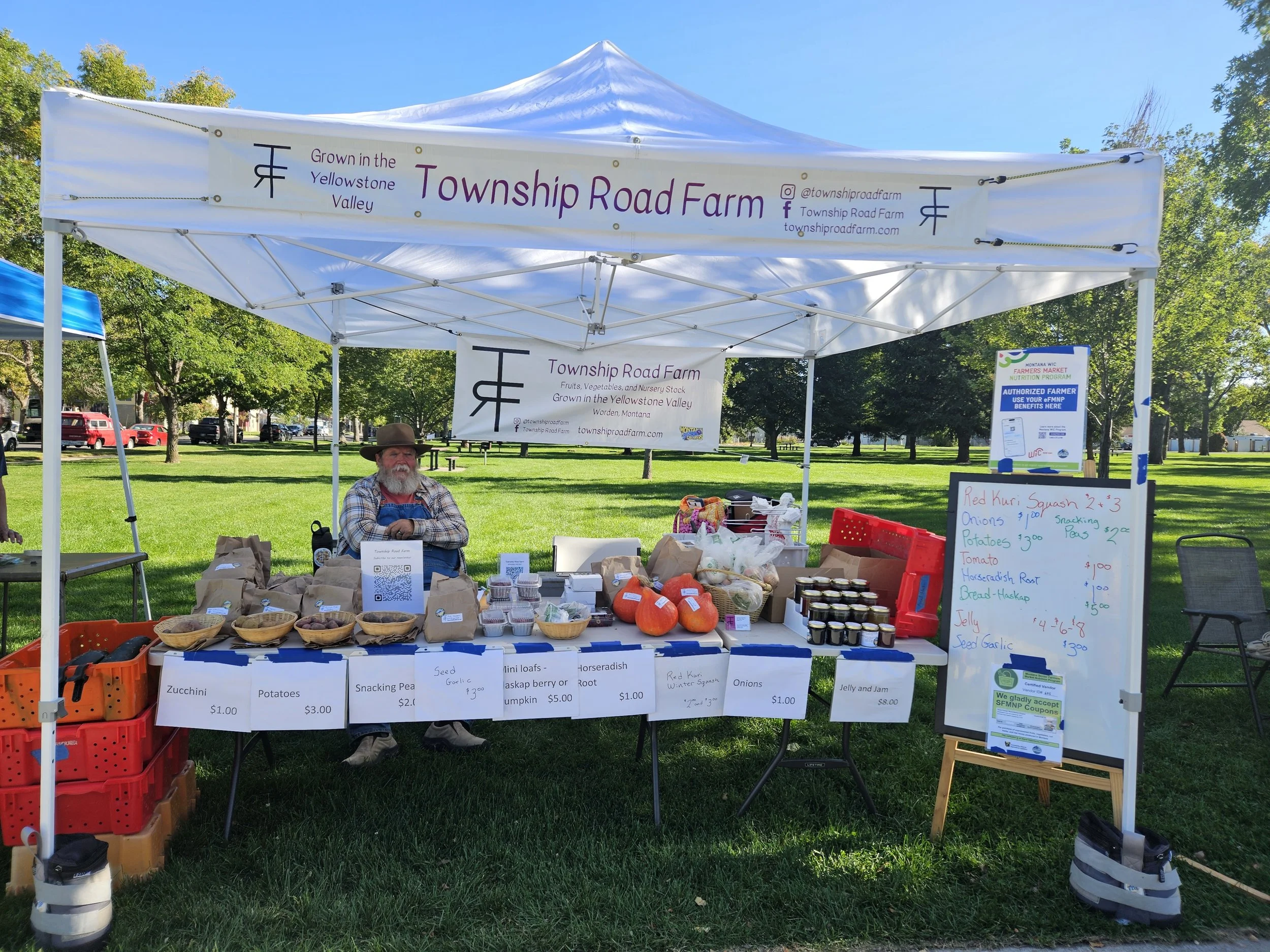 Table and tent at market