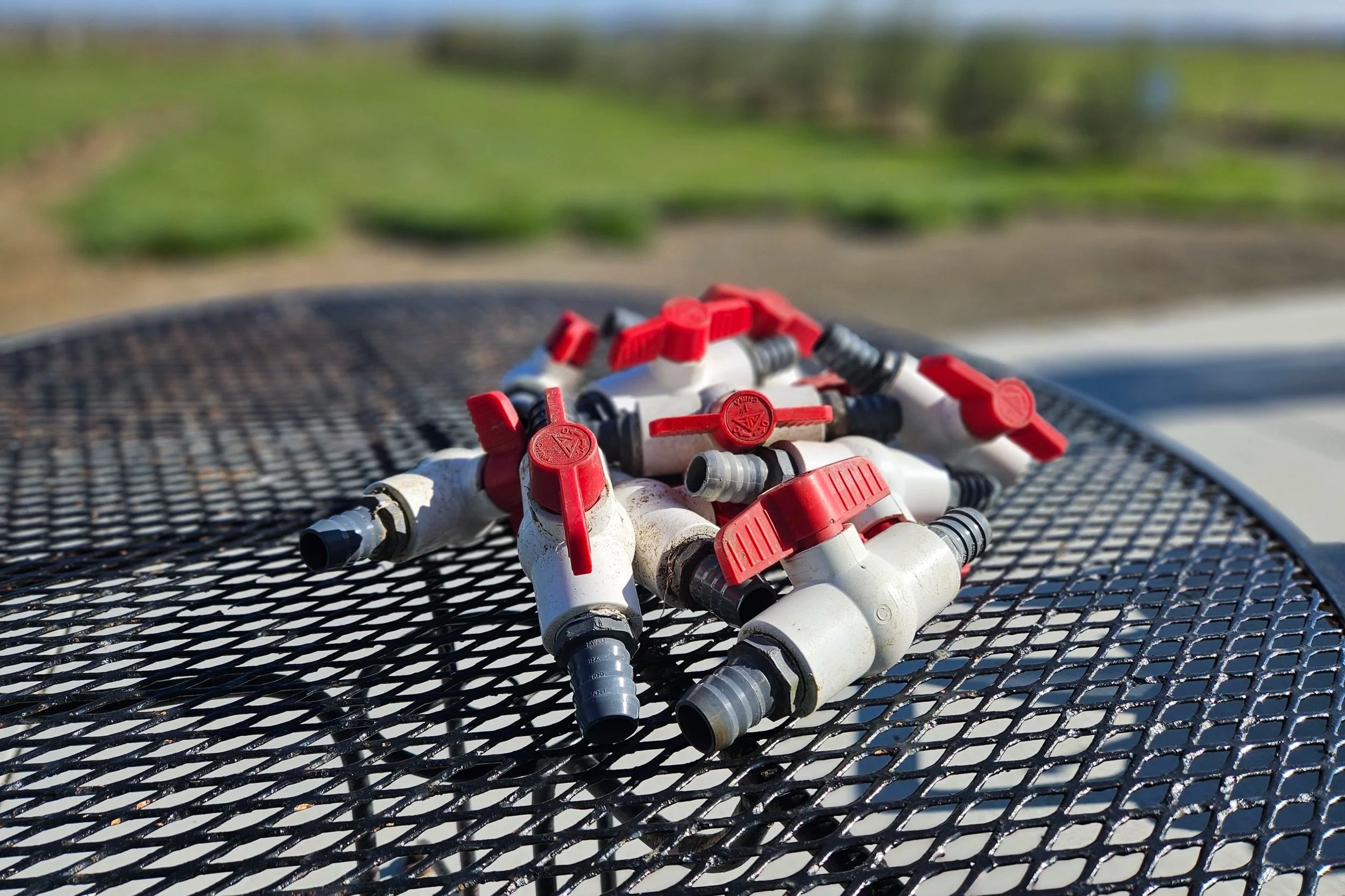 Pile of manual water valves