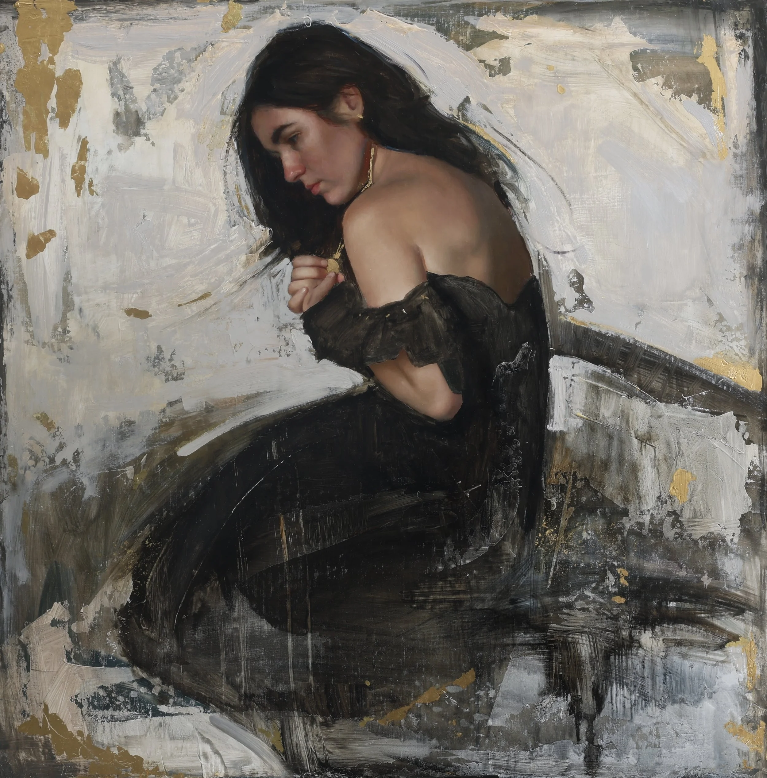 "Sorrow"    33x33 inches.  Oil and 24K Gold.  $16,000