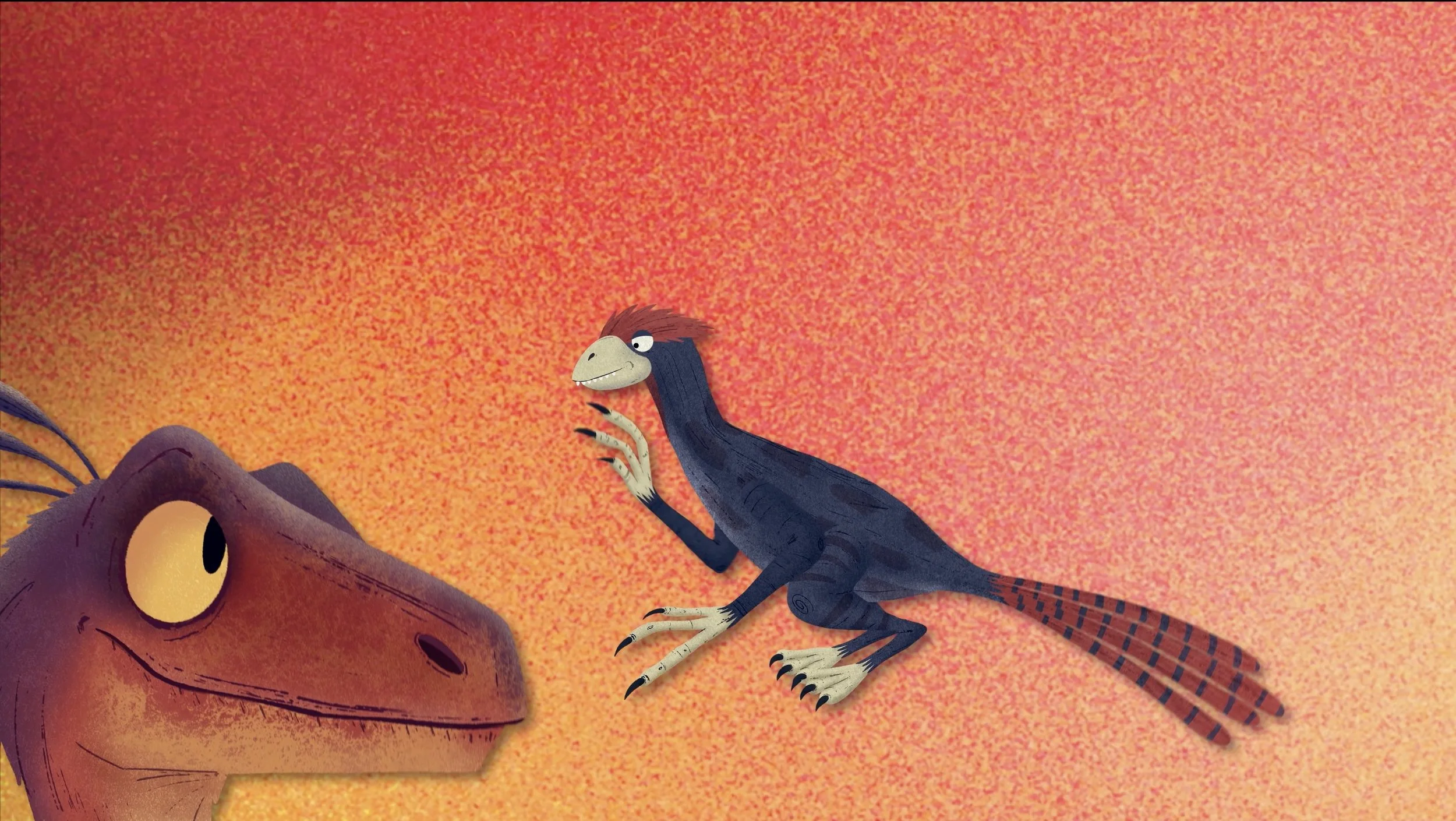 Epidexipteryx meets a velociprator