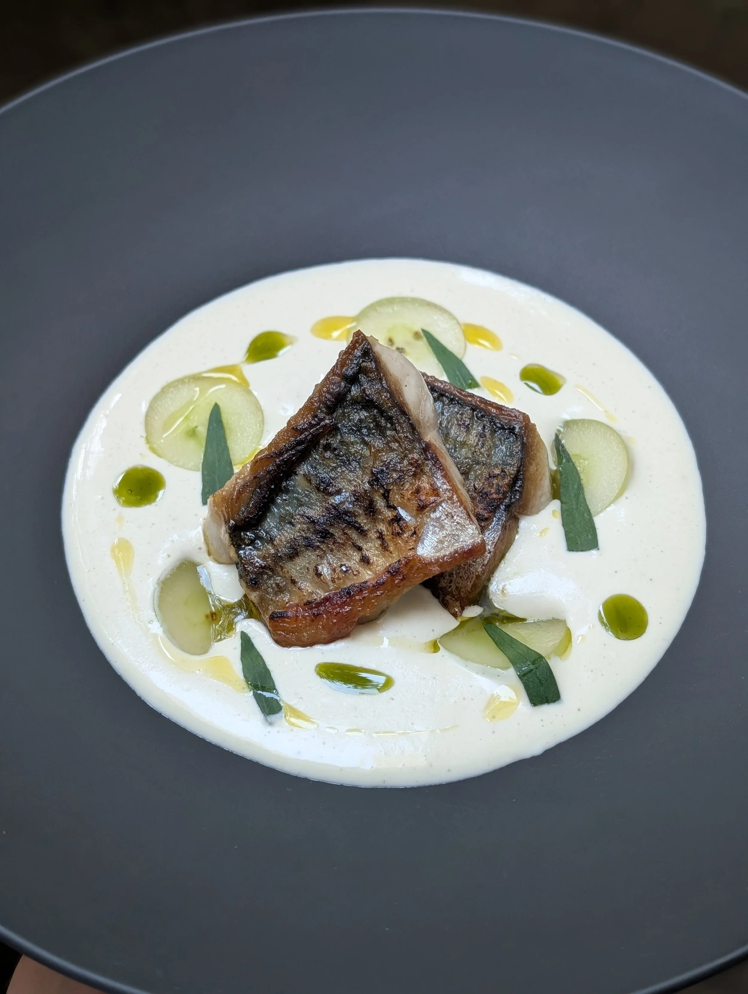 Ajo Blanco, Grape, Tarragon, Torched Mackerel