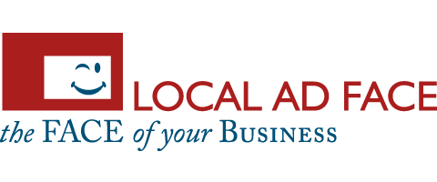 Local Ad Face logo with a smiling face in a red square and slogan 'the FACE of your BUSINESS' in blue and red text.