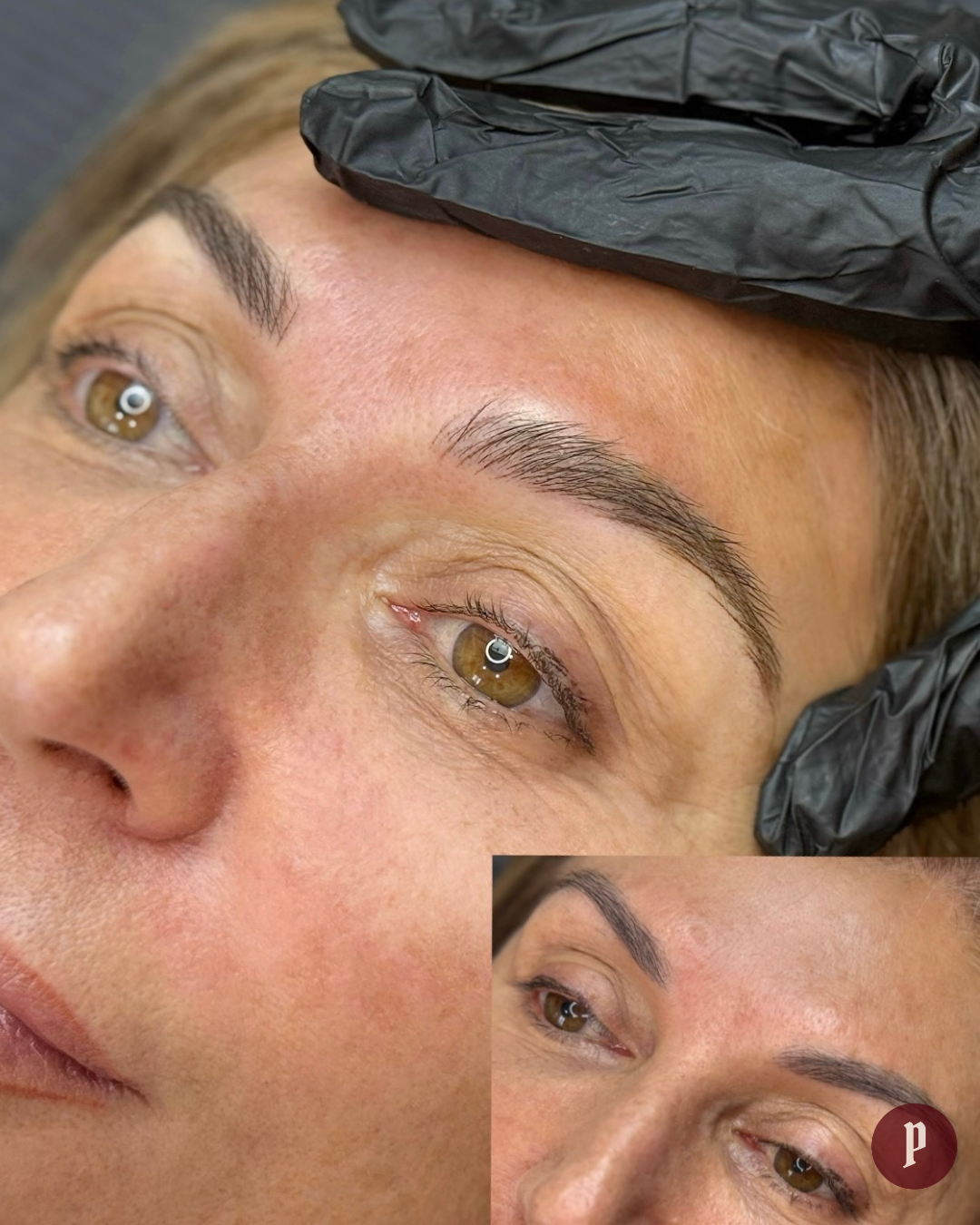 Natural nano hair-stroke tattooing, over old powder tattooing.