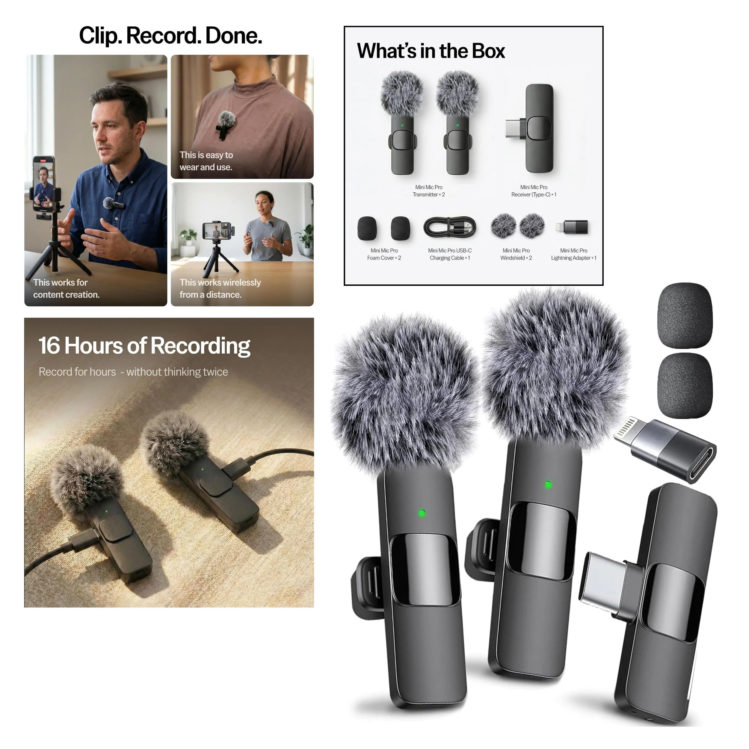 WIRELESS MINI MIC (LAVALIER)

Mini Mic Pro (Latest Model – #1 Microphone for iPhone & Android, Wireless Mini Microphone, Clear Voice, Noise Cancelling, Lavalier Mic for TikTok, YouTube & Interviews