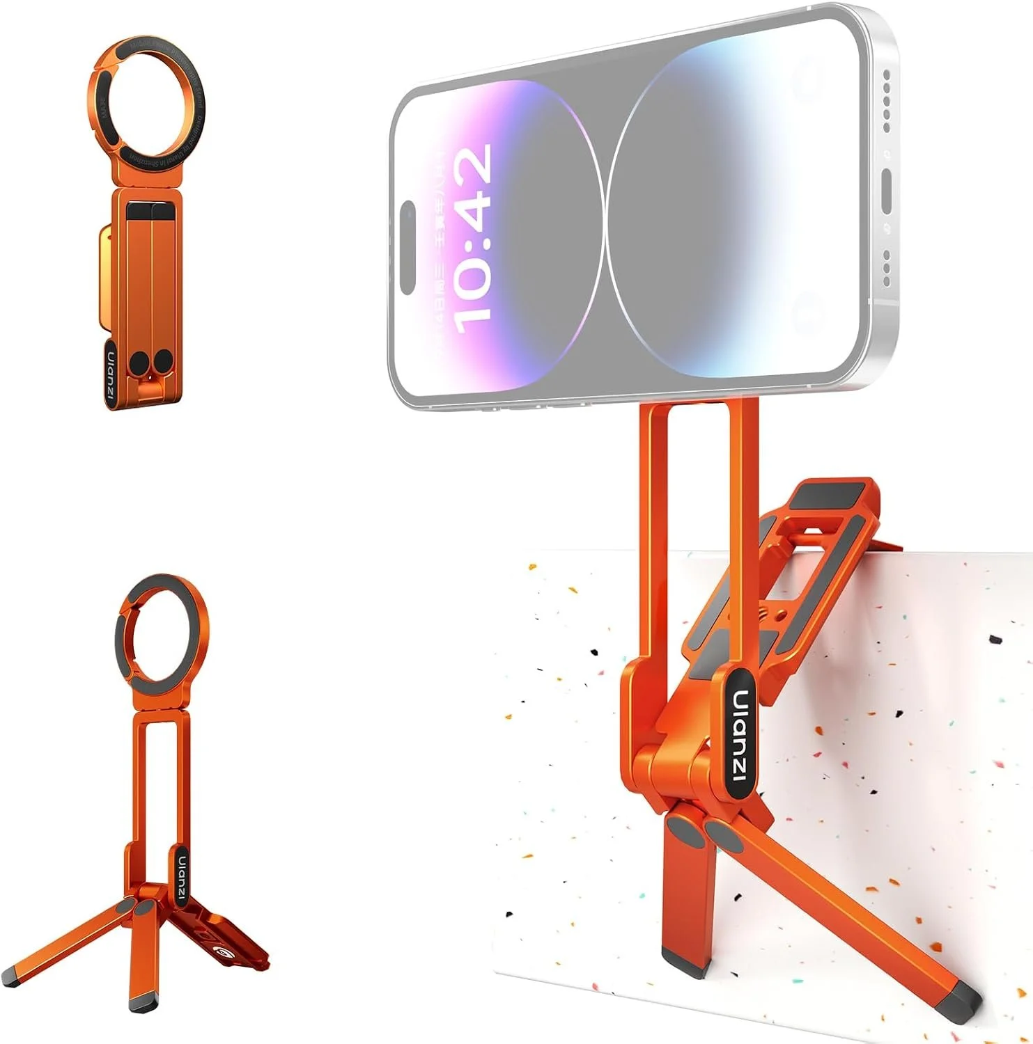 PORTABLE MAGNETIC PHONE TRIPOD:
ORANGE

ULANZI MA38 Magnetic Phone Tripod for iPhone, Portable Phone Holder Orange
Portable Phone Tripod for Magsafe w Foldable Hook Double-Sided 1/4'' Screw for Travel Vlog Selfie iPhone 17/16/15/14/13 (ORANGE)