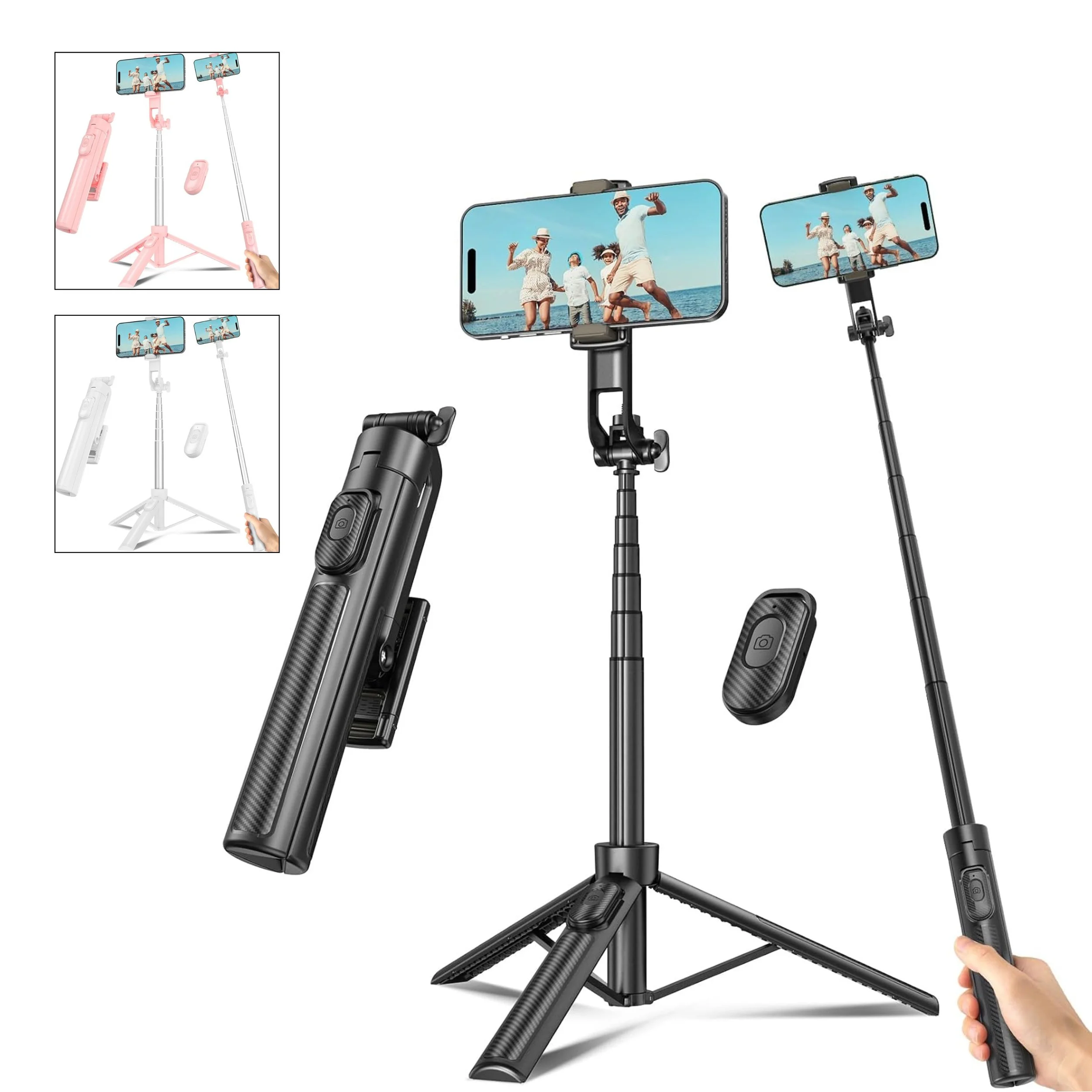 Selfie Stick Tripod for Phone with Remote Control & Holder

50 Inch, Extendable Selfie Stick Travel for iPhone, iPhone Tripod for Video Recording (Black, White, or Pink)