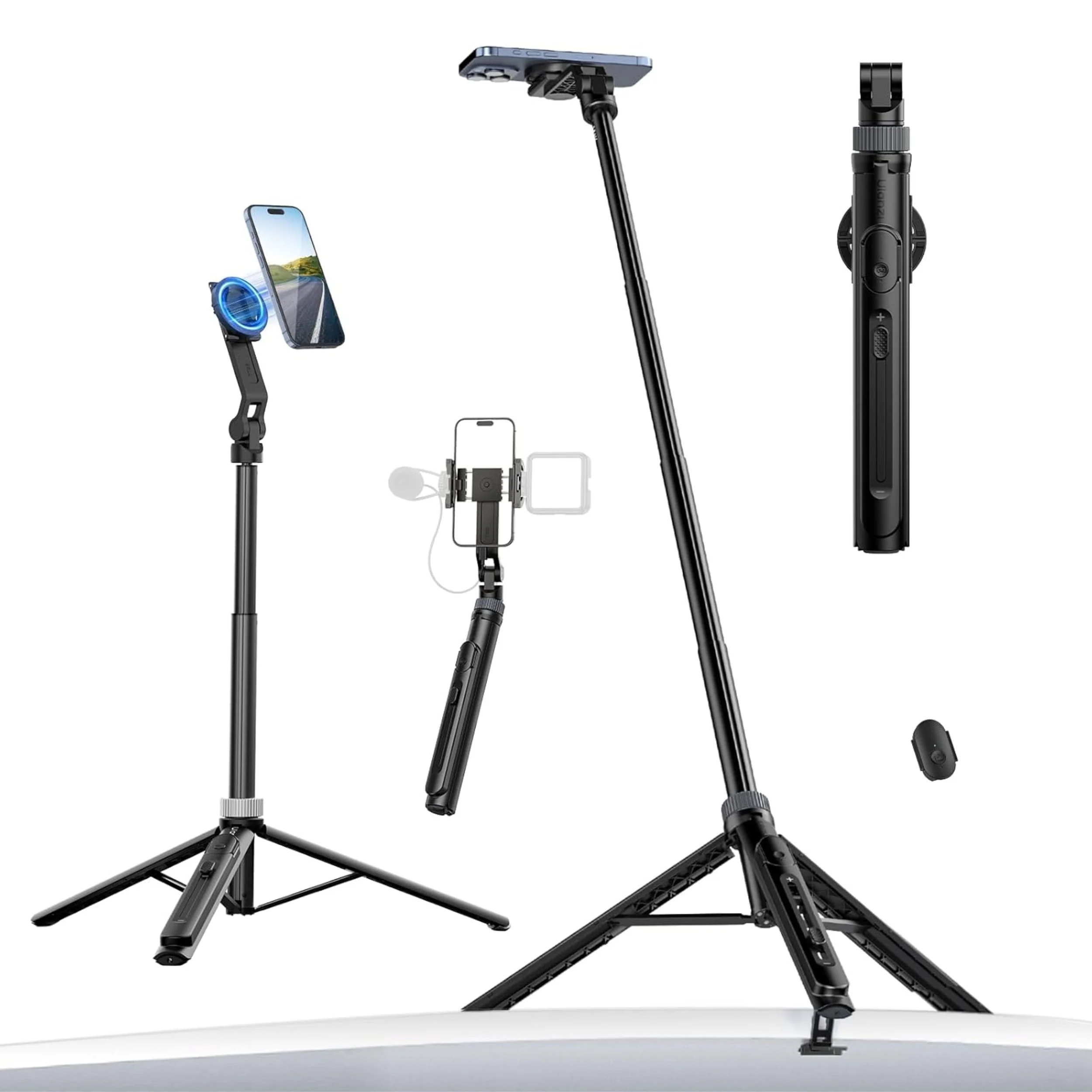 MAGNETIC PHONE TRIPOD:

ULANZI TT88 Magnetic Tripod for iPhone 17, 57" Extendable Selfie Stick w Remote, 2-in-1 Phone Clip & Dual Cold Shoe Mounts-Lightweight Phone Tripod Stand for Vlogging, Travel, Video Recording, Black