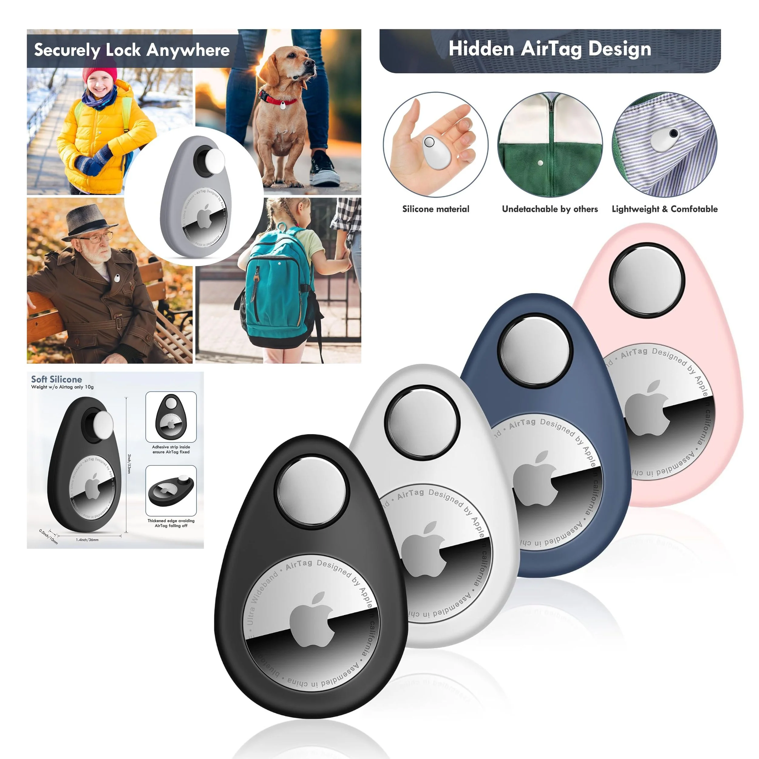 Anti-Removal Airtag Holder

for Kids Hidden 4 Pack Upgraded GPS Tracker Case, Anti-Removal Airtag Silicone Case with Safety Pins, Avoid Airtag Loss, Suitable for Children, Elderly, Pets, Backpack, Luggage
