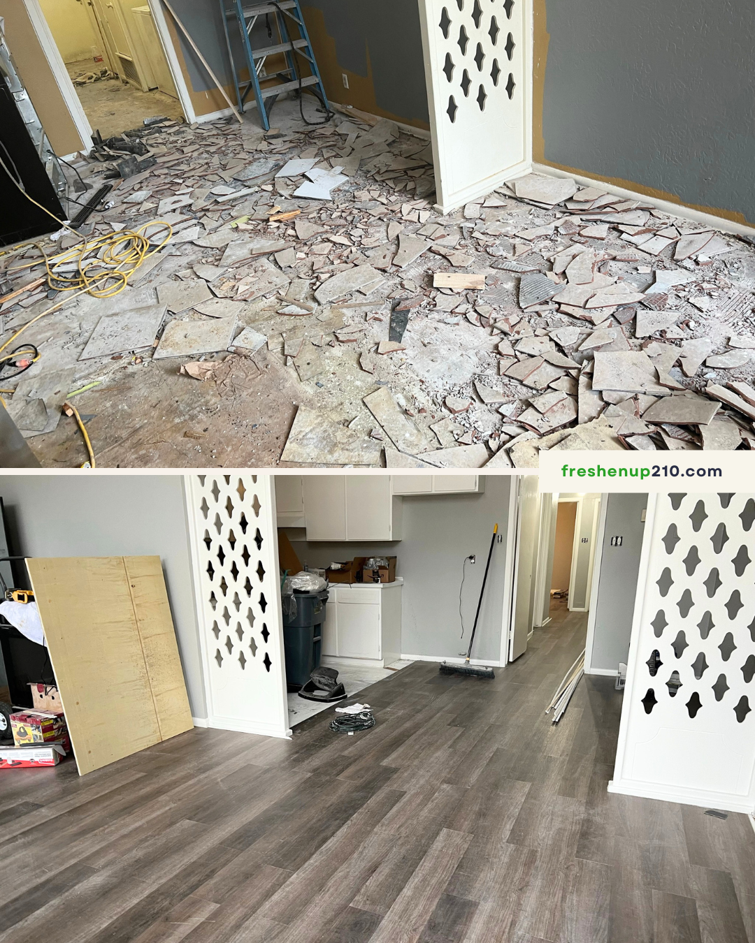 Before renovation: interior room showing demolition and renovation work in progress