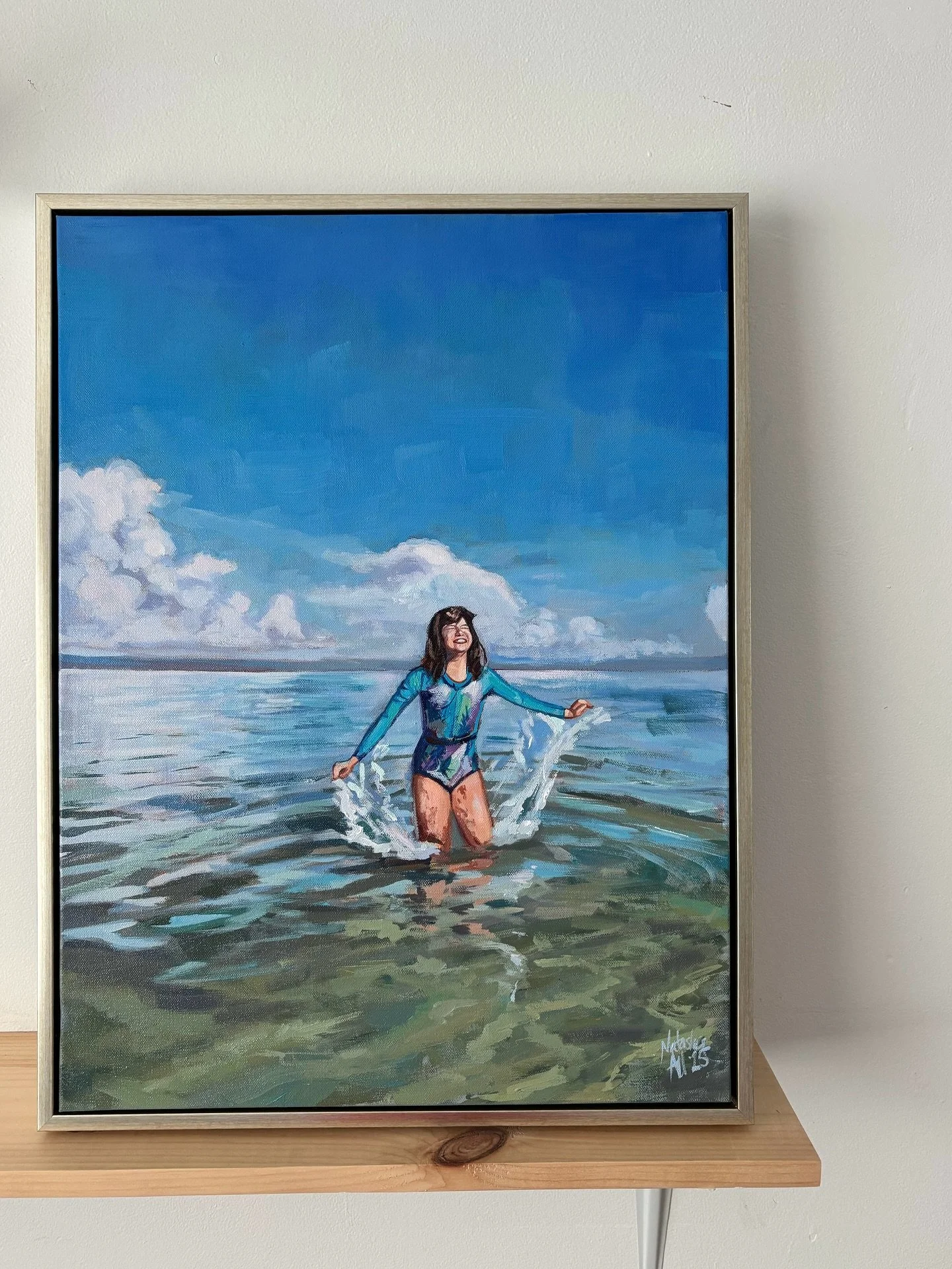 I received an email a month or so ago from a woman named Lacey who wanted to gift her best friend, Stacey, a painting of Stacey&rsquo;s favorite photo of her daughter joyously living her best life on the coast. Lacey said Stacey has loved my work so 