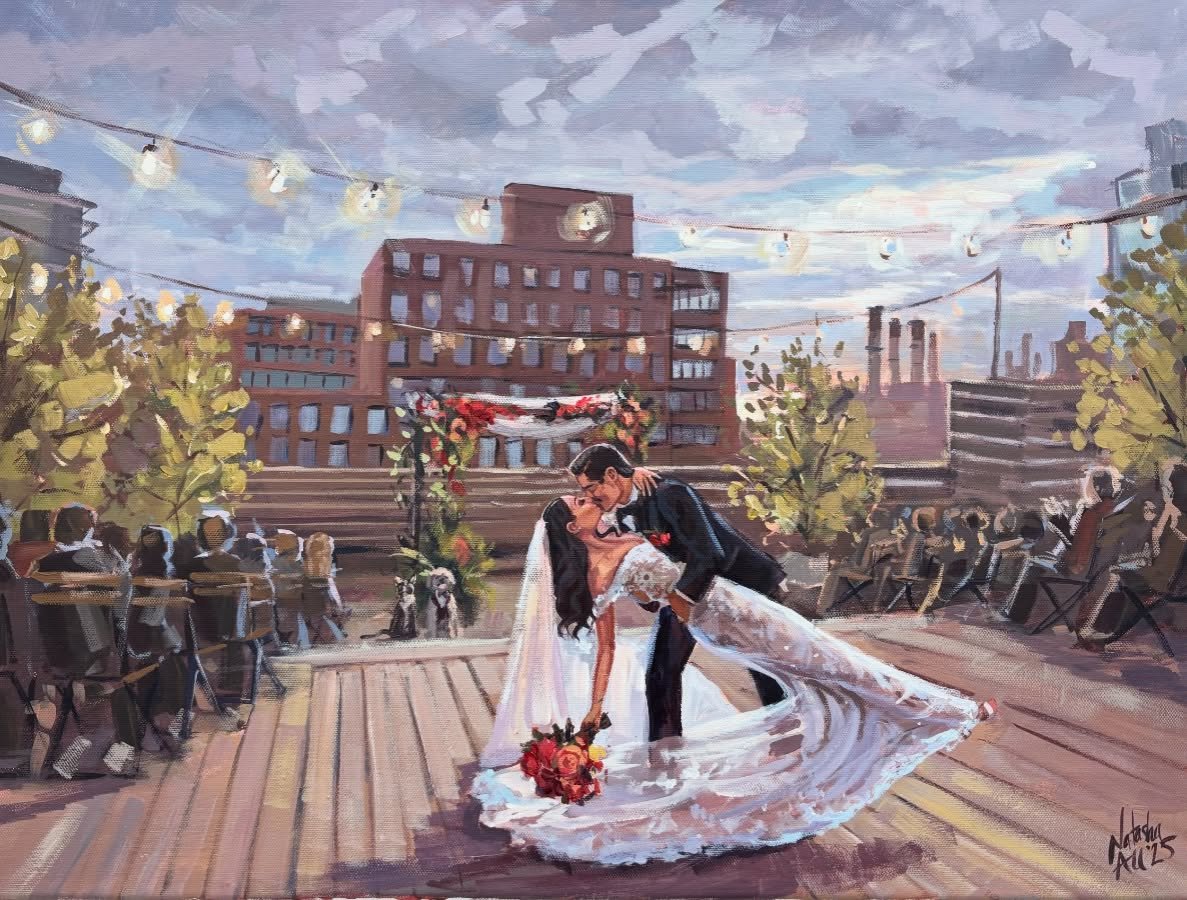 Melissa and Francisco&rsquo;s completed  18 x 24 live painting from Brooklyn, NY 🤍

I shipped this one off forever ago and am just now getting to posting it, but I had to get it on the feed. These two are such sweet people, and I tried to incorporat