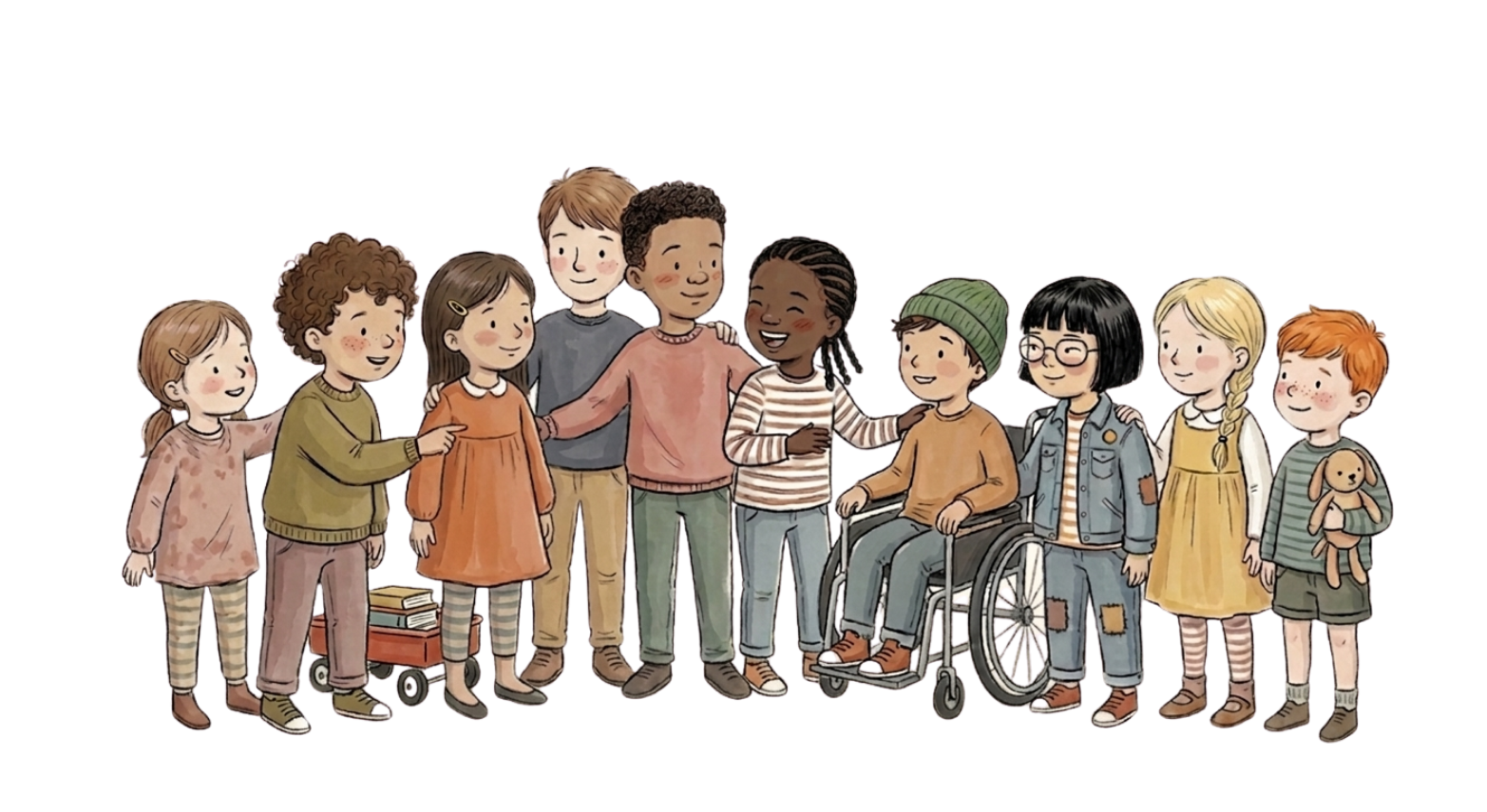 Whimsical artwork of children from many cultures.