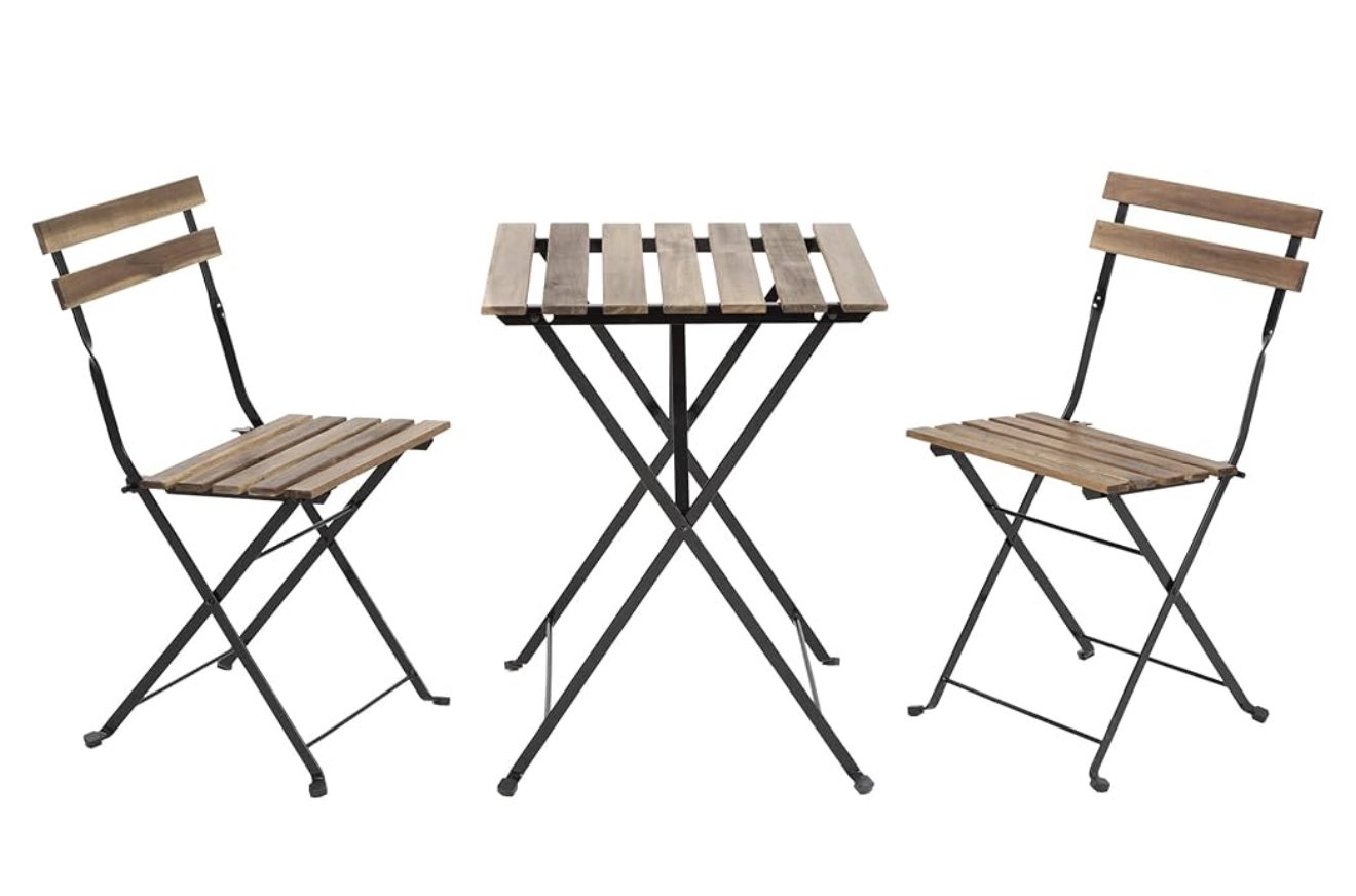 3 Piece Bistro Set Chestnut Brown beautiful for pictures against a backdrop $60.00 rental