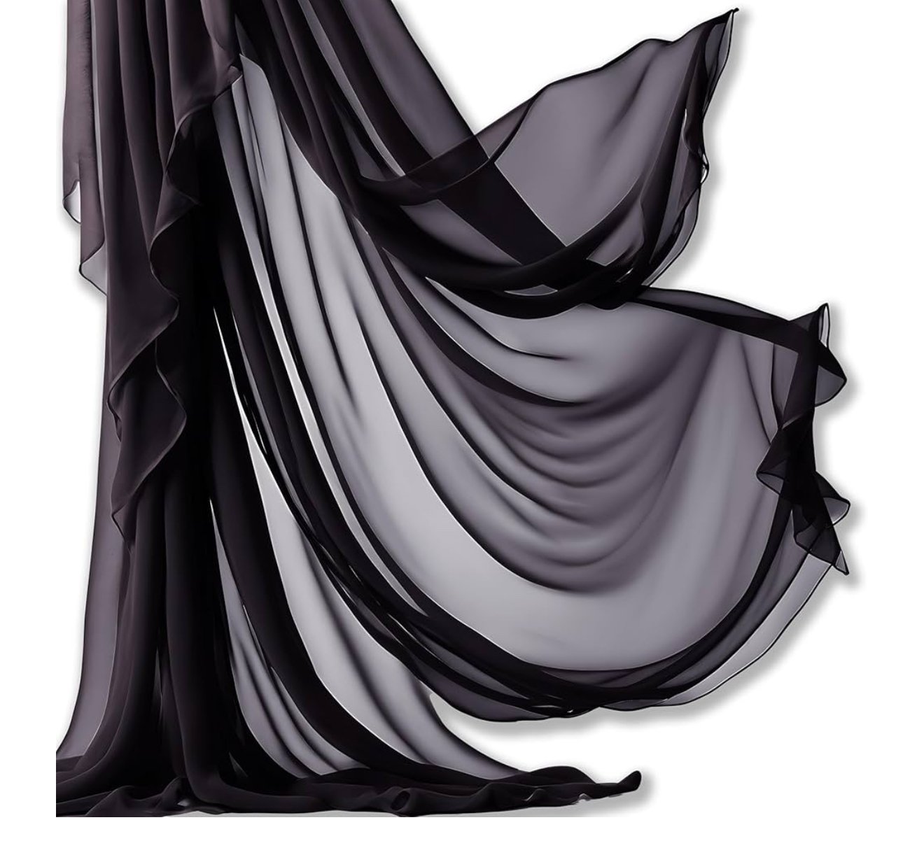 Flowing black sheer fabric with elegant draping