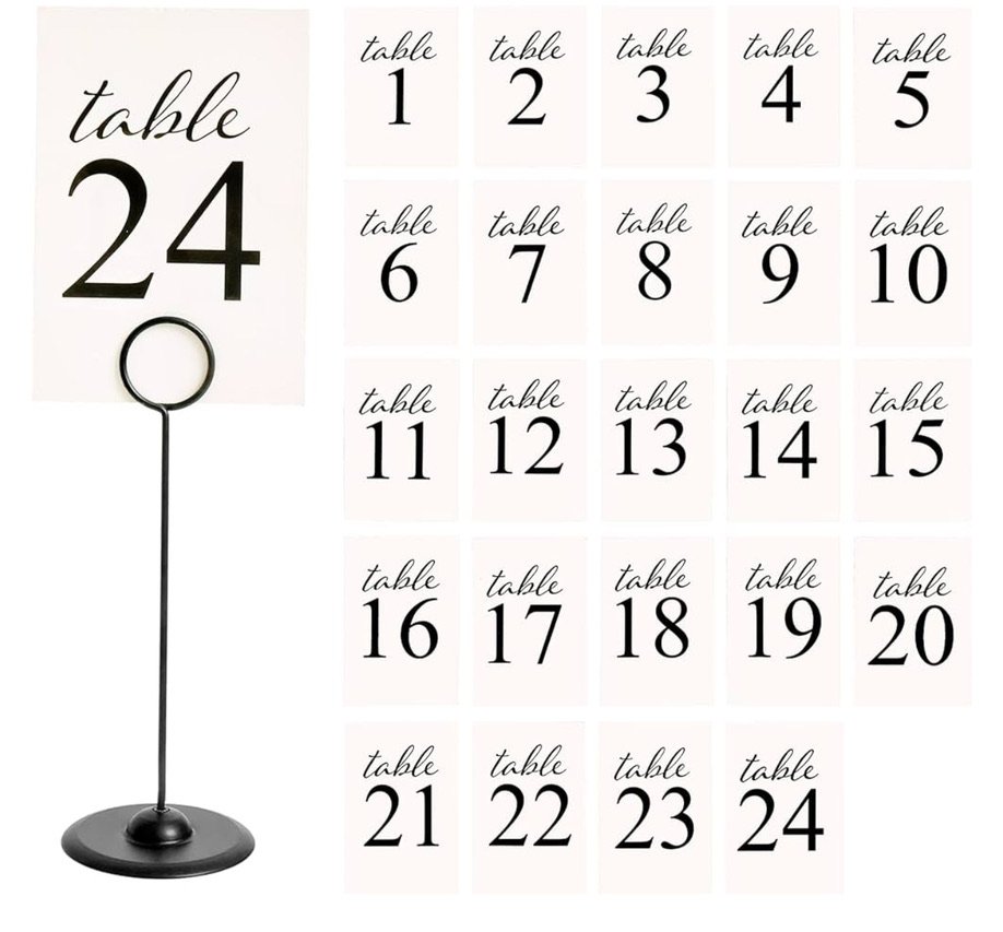 Table number cards 1 to 24 with a stand