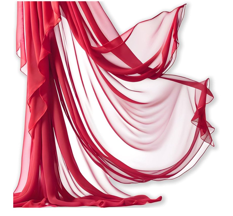 Flowing red sheer fabric against a white background