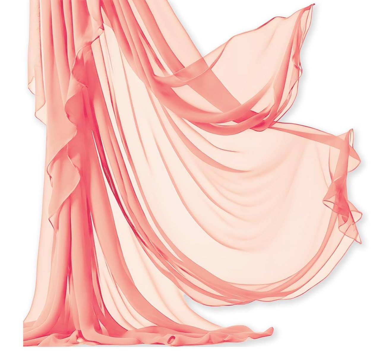 Flowing pink chiffon fabric with soft folds and drapes on a white background.