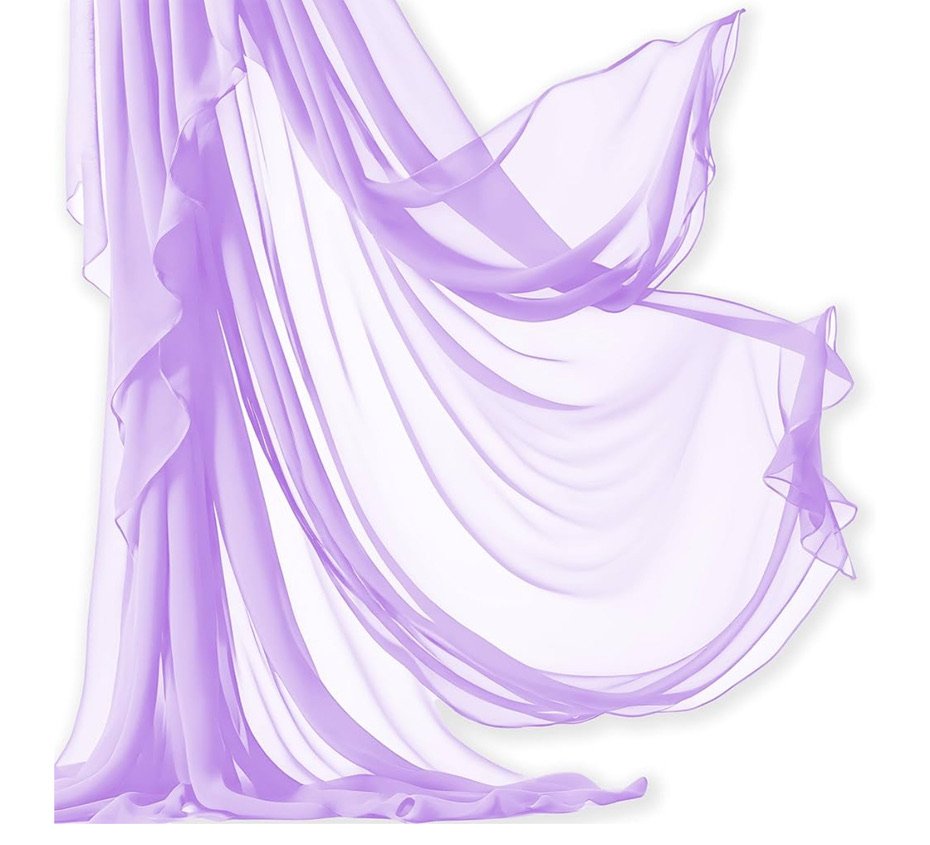 Flowing lavender sheer fabric drapery with soft waves.