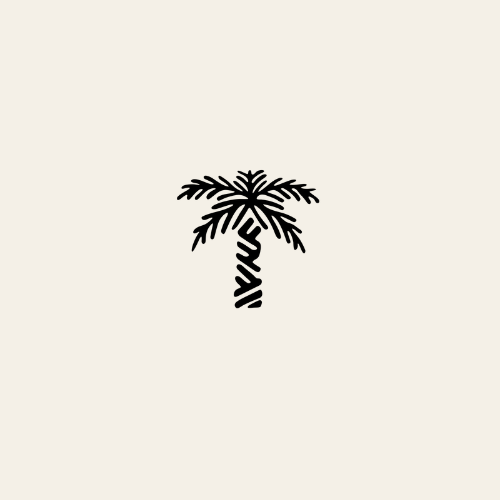 Black palm tree icon on a beige background.
