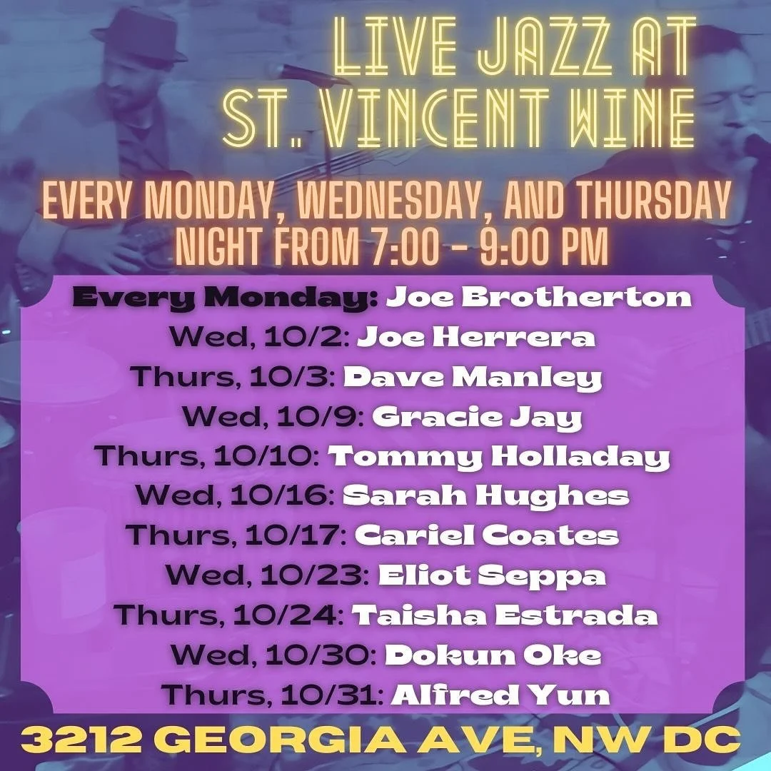 There were definitely some highlights to September - a 150+ person wedding second-line led by @blackmasala down Georgia Ave, anybody? - but OCTOBER promises to be jampacked with amazing performances by the best jazz artists in the DMV! Choose your fi