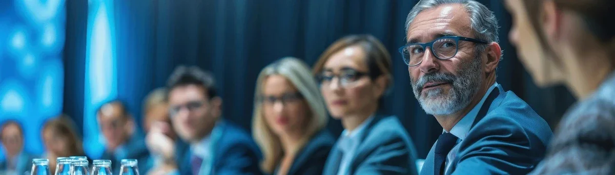 Business leaders listening at a conference table