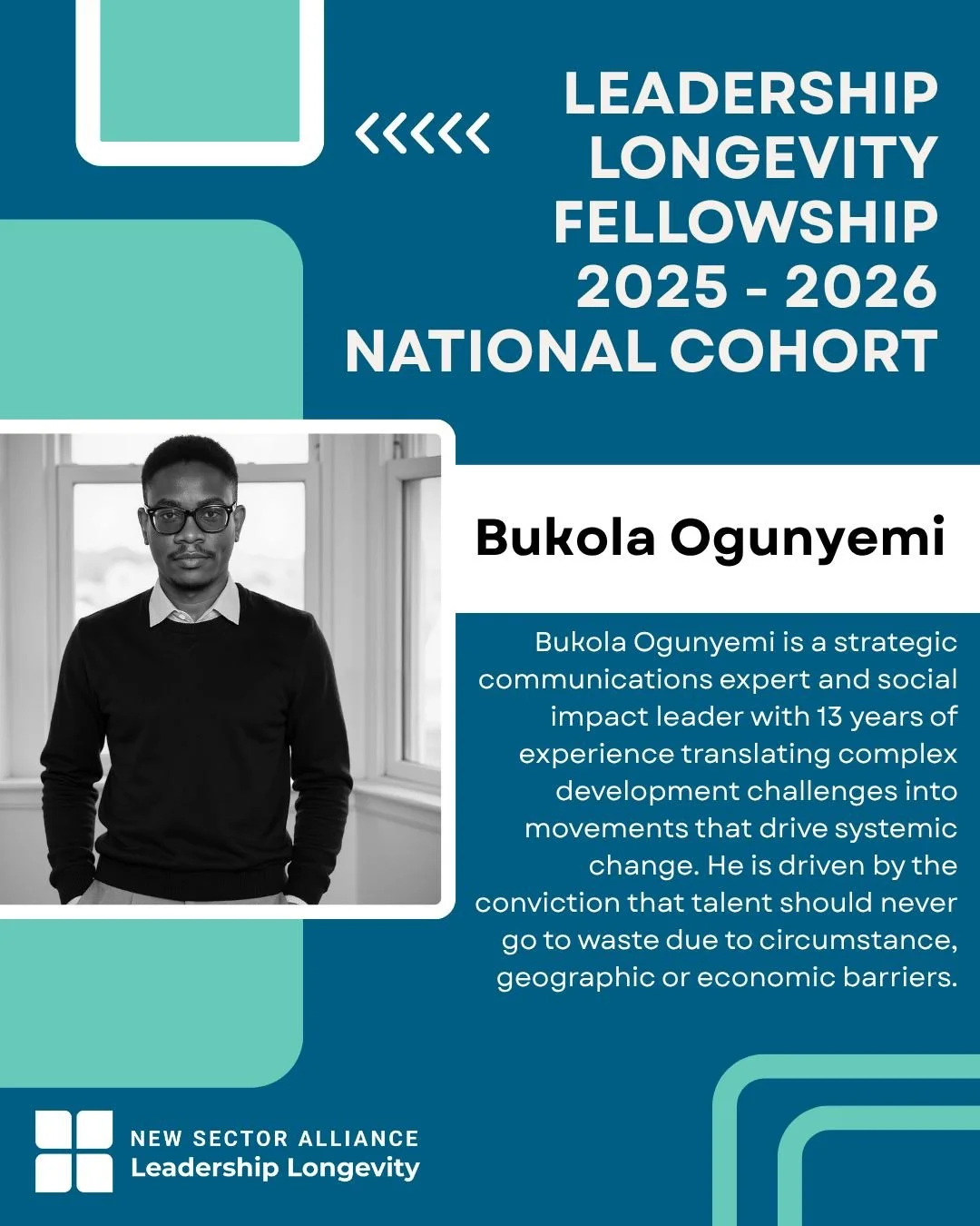 🌟 National Fellow Spotlight: Bukola Ogunyemi! 

Meet Bukola, a member of our Leadership Longevity Fellowship and a leader using the power of storytelling to drive real, systems-level change. 🌍

With 13+ years of experience in strategic communicatio